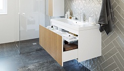 Velvex Тумба с раковиной подвесная Klaufs 100 белая/дерево – фотография-6