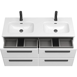 Cezares Тумба с раковиной Eco Cer-N 120 с 4 ящиками bianco lucido CZR-8073-120-2 ручки матовые чёрные – фотография-5