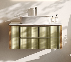 Зов Тумба с раковиной Валенсия 100 подвесная зеленый тростник/столешница белая – фотография-1