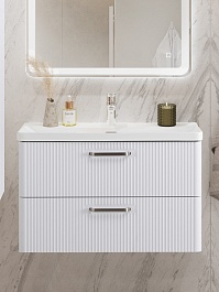 BelBagno Тумба с раковиной Due 80 подвесная Белый металлик ручки Матовый атласный никель – фотография-14