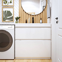 Vivon Тумба под раковину под стиральную машину Donna 150 2 ящика напольная белый глянец – фотография-10