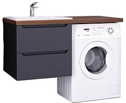 Jorno Тумба с раковиной Wood 120 серая под стиральную машину столешница тёмная – фотография-1