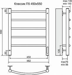 Terminus Полотенцесушитель электрический Классик П5 450х550 диммер справа – фотография-3