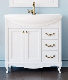 ValenHouse Тумба под раковину Эллина 85 белая, фурнитура бронза – фотография-1