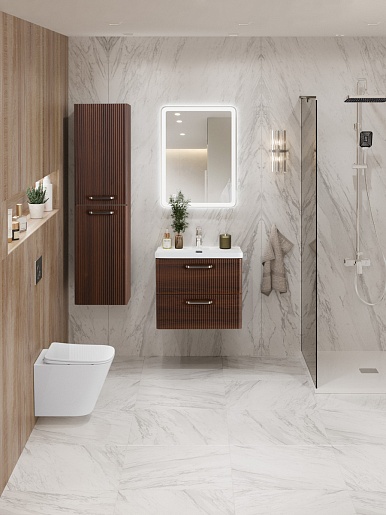 BelBagno Тумба с раковиной Due 60 подвесная Noce ручки Матовый атласный никель – фотография-12