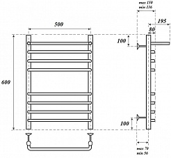 Point Полотенцесушитель водяной П7 500x600 PN09156SP с полкой хром – фотография-3