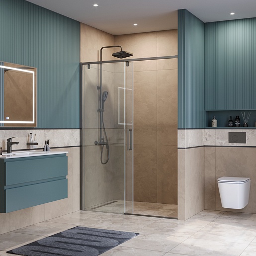 BelBagno Душевая дверь в нишу Soft Close-1 SOFT_CLOSE-1-BF-1-140-C-GM 140x200 профиль оружейная сталь стекло прозрачное – фотография-4