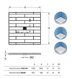 Kolpa San  Поддон для душа Hora tile stone 90x90 White – фотография-3