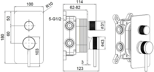 Allen Brau Смеситель для ванны Priority 5.31A11-MG (с внутренней частью, 3 выхода) графит браш – фотография-6
