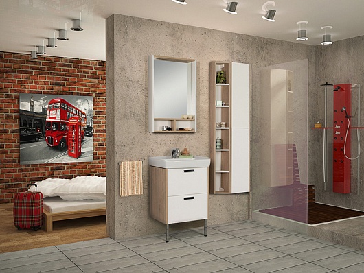 Акватон Тумба с раковиной "Йорк 55" белый/дуб сонома – фотография-2