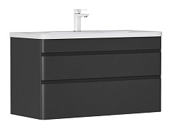Equil Тумба с раковиной Eltoro 100 2 ящика подвесная черный софт – фотография-1