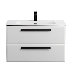 Cezares Тумба с раковиной Eco Cer-N 80 bianco opaco CZR-8095-80 ручки матовые чёрные – фотография-1