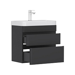 Equil Тумба с раковиной Eltoro 60 2 ящика подвесная черный софт – фотография-2