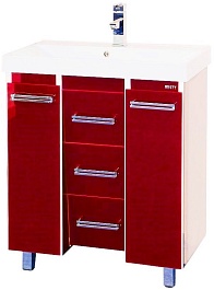 Misty Тумба с раковиной Джулия QVATRO 75 конус, 3 ящика, красная – фотография-1