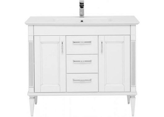 Aquanet Тумба с раковиной Селена 105 (3 ящика, 2 дверцы), белая/патина серебро – картинка-7