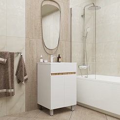 Mixline Тумба с раковиной Брикс 50 2 створки белая/дуб вотан – фотография-5