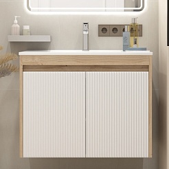 Teymi Тумба с раковиной Netta 80 Волна подвесная дуб/белый – фотография-3