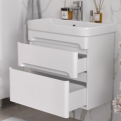 Equil Тумба с раковиной Nice 70 2 ящика подвесная белая – фотография-7