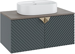 Runo Тумба с раковиной Андорра 85 Nuovo подвесная зеленый графит/дуб коньячный – фотография-1