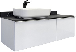 Comforty Тумба с раковиной Милан 120 T-Y9378 с черной столешницей подвесная белая – фотография-1