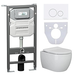 Ceramicanova Подвесной унитаз Forma Rimless с шумоизоляционной панелью CN1000 с системой инсталляции Envision кнопка Round белая – фотография-1