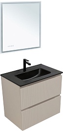 Aquanet Мебель для ванной с черной раковиной Джейн (Flat) 70 подвесная бежевая матовая – фотография-1