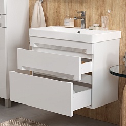 Equil Тумба с раковиной Corner 60 2 ящика подвесная белая – фотография-10