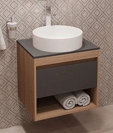 Teymi Тумба с раковиной Ritta 55 дуб эврика/графит матовый подвесная T60523 раковина T50105 – фотография-1