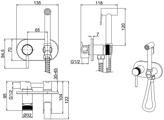 Allen Brau Смеситель с гигиеническим душем Priority 5.31005-31 (с внутренней частью) черный матовый – картинка-7