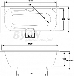 Byon Чугунная ванна BYON 15 170 см с ручками – фотография-7