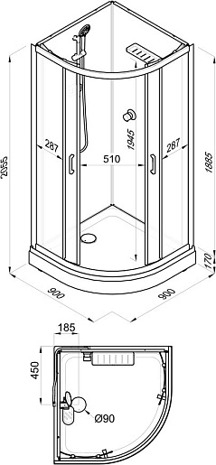 Triton Душевая кабина Прайм-Сатин-Вельвет 90x90 А без крыши – фотография-14