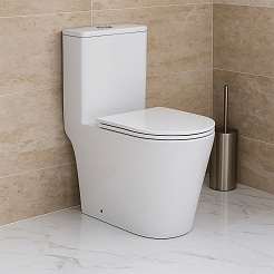 Azario Унитаз-моноблок Nimbus AZ-6080-AP безободковый с бачком с сиденьем микролифт белый – фотография-2