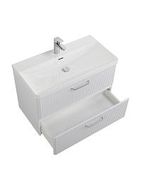 BelBagno Тумба с раковиной Due 80 подвесная Bianco Lucido ручки Хром полированный – фотография-7