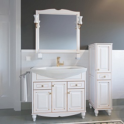 ASB-Woodline Зеркало для ванной Верона 85 белый/патина золото, массив ясеня – фотография-3