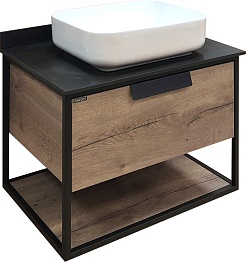 Comforty Тумба с раковиной Кельн 75 подвесная дуб темный/черный – фотография-1