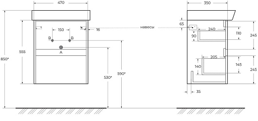BelBagno Тумба под раковину Neon 50 с 2 ящиками подвесная Rovere Scuro – картинка-13
