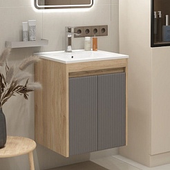 Teymi Тумба с раковиной Netta 50 Волна подвесная дуб/графит – фотография-4