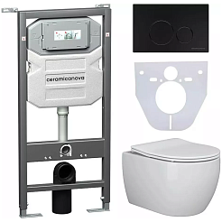 Ceramicanova Подвесной унитаз Play Rimless с шумоизоляционной панелью CN1000 с системой инсталляции Envision кнопка Round чёрный матовый – фотография-1