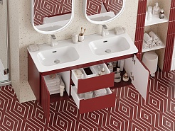 Brevita Мебель для ванной с двойной раковиной Wine 120 подвесная бордовая – фотография-4