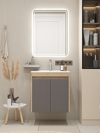 Teymi Тумба с раковиной Netta 60 Волна подвесная дуб/графит – фотография-10