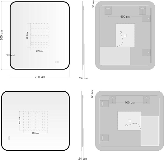 Aquanet Зеркало Контур 80x70 Led TX с подсветкой и антизапотеванием черное – фотография-4