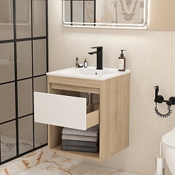 Teymi Тумба под раковину Vitra 50 подвесная без фасада дуб – фотография-9