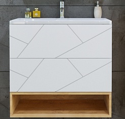 Бриклаер Мебель для ванной Кристалл 80 с нишей с зеркалом со шкафчиками белая/дуб бунратти – фотография-3