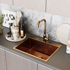 Mixline Мойка настольный монтаж 60/50 (3,0) выпуск 3 1/2 бронза – фотография-5