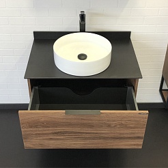 Comforty Тумба с раковиной Порто 75 9110 подвесная дуб темно-коричневый/черный муар – фотография-4