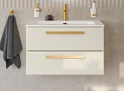 Cezares Тумба с раковиной Eco Cer-N 80 брашированная альпака CZR-8095-80 ручки сатиновое золото – фотография-1