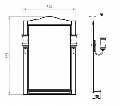 ASB-Woodline Зеркало для ванной Римини Nuovo 60 белый (патина серебро), массив ясеня – фотография-3