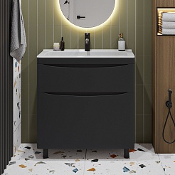 Vivon Тумба с раковиной Ostin 80 напольная черная матовая – фотография-2