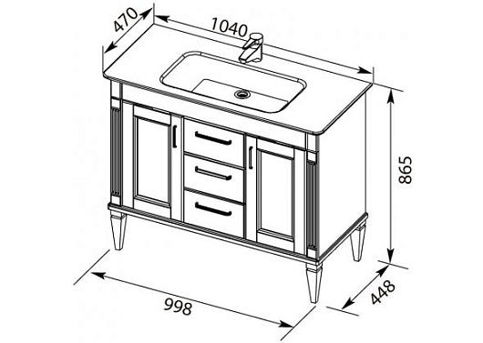 Aquanet Тумба с раковиной Селена 105 (3 ящика, 2 дверцы), белая/патина серебро – картинка-9