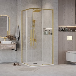 Grossman  Душевой уголок Galaxy 100x100x195 профиль золото сатин стекло прозрачное – фотография-3